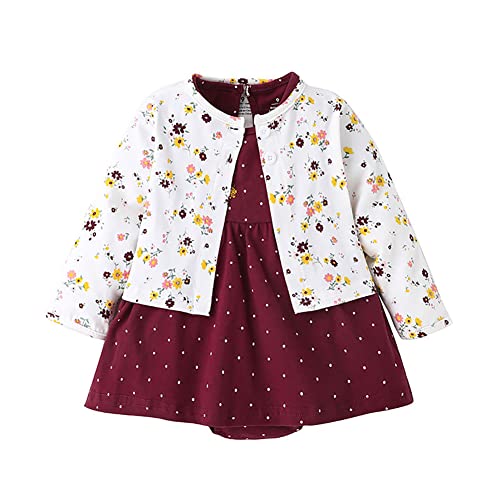 Toddler Baby Girl Romper Dress With Cute Cardigan Floral Red Heart Bunny Sweater Dresses Kids Valentine's Day Easter Dress Birthday Wedding Guest Baptism Christening Dress White+Red 9-12 Months #TOP18