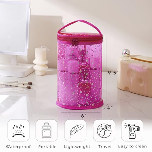 Clear Star Lotion Cylinder Bag for Toiletry,Waterproof PVC Sunscreen Travel Makeup Bag,Top Handle Cosmetic Bag Gift for Beach and Pool(01Hot Pink)3