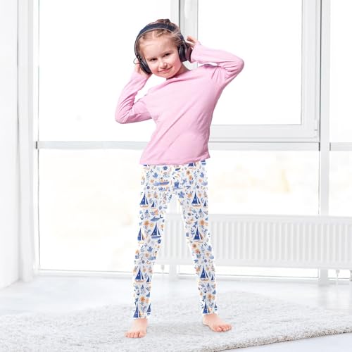 Cartoon Cute Hand Drawn Ocean Marine Kids Girl's Cotton Pants Stretchy High Waisted Activewear Exercise4
