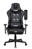 MAX RACER - Cadeira Gamer Massageadora Tactical-SMI - Poltronas Gamer de Aço, Cadeira Ergonômica - 8 Pontos de Massagem, Braços 3D, Suporta 150kg, Tecido Sintético P.U, Inclinação 180° - Preta