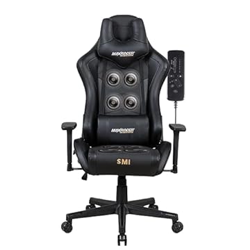 MAX RACER - Cadeira Gamer Massageadora Tactical-SMI - Poltronas Gamer de Aço, Cadeira Ergonômica - 8 Pontos de Massagem, Braços 3D, Suporta 150kg, Tecido Sintético P.U, Inclinação 180° - Preta