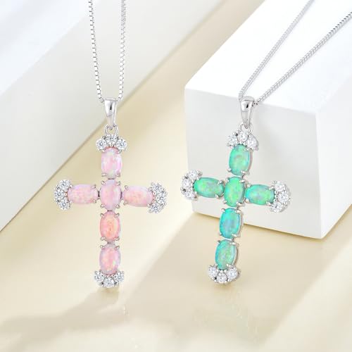 STARCHENIE Sterling Silver Created Opal Cross Necklace for Women Crucifix Pendant Religious Jewelry Gift, 18 Inch Chain4