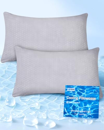 PCM Gel Print Cooling Pillow Cases Only,Standard Size Set of 2 with Double Sided Cold,Moisture Wicking Pillowcase Covers with Hidden Zipper Japanese Cold Tech Pillow Case Protectors for HotSleepers