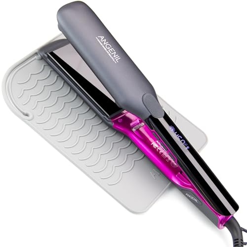 ANGENIL Plancha de pelo Pro Titanio de 4,5 cm de ancho, doble voltaje alisado y rizador 2 en 1 con alfombrilla de silicona resistente al calor, temperatura ajustable de 160 °C a 240 °C, calentamiento ANGENIL Plancha de pelo Pro Titanio de 4,5 cm de ancho, doble voltaje alisado y rizador 2 en 1 con alfombrilla de silicona resistente al calor, temperatura ajustable de 160 °C a 240 °C, calentamiento