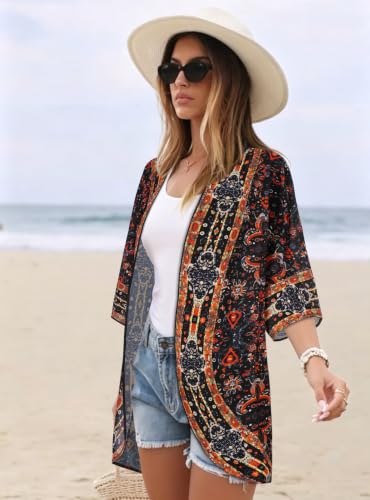 Image of CHICGAL Womens Floral Kimono Cardigan Beach Cover Up Casual Summer Tops