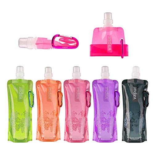 OuLi Store® 5 PCS Bolsa de Agua Plegable, Bolsa Botella de Agua Plegable Deportiva, Botella de Agua Potable Reutilizable de para Senderismo, Ciclismo, Camping, Viajes, Escuela Cover