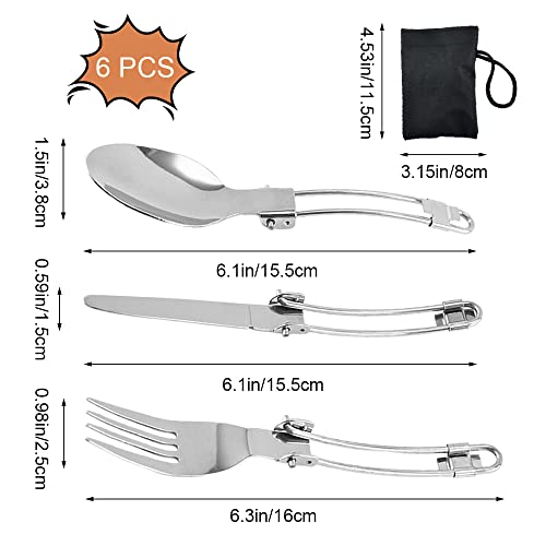 2 Sets (6 Pcs) Foldable Cutlery Set Portable Travel Stainless Steel Cutlery Travel Picnic Tableware with 2 Storage Bags for Picnic Hiking Camping Traveling - Image 2
