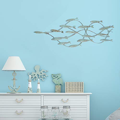 Adeco DN0004 Decorative Distressed Blue Iron School of Fish Wall Hanging Accents Decor Widget, Blue - Image 7