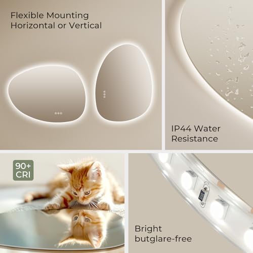 S'AFIELINA LED Bathroom Mirror with Lights, Anti-Fog & 3 Colour Temperatures, Asymmetric Dimmable Wall Mirror, IP44 Waterproof, Touch Control,Horizontal/Vertical (85x50cm) - Image 6