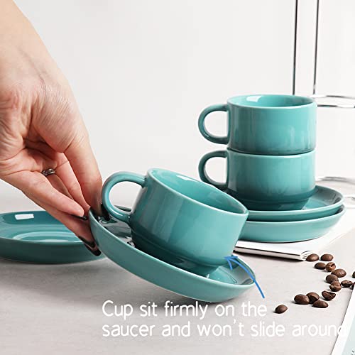 Sweejar Porcelain Espresso Cups With Saucers, 4 Ounce Stackable Cappuccino Cups With Metal Stand For Coffee Drinks, Latte, Tea - Set Of 4 (Gradient Gray) #TOP3