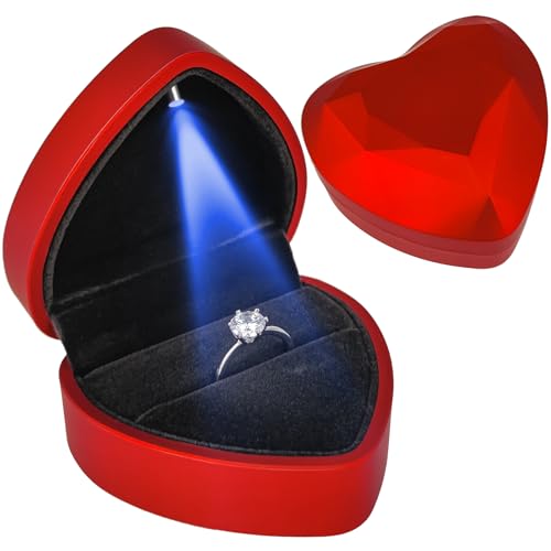 Heart Ring Box with LED Light, Luxury LED Lighted...