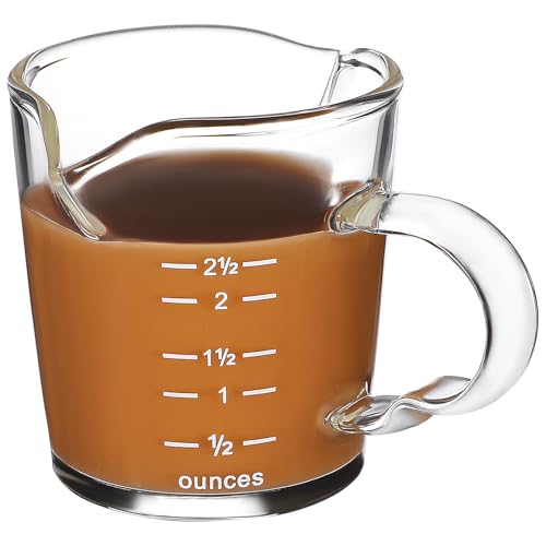 TOBBOMEY Taza de Vidrio para Espresso de Dos con Escala Resistente a Altas Temperaturas Capacidad 70 Ml Vaso Medidor Transparente para Café y Bebidas Calientes