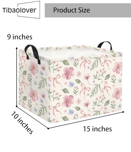 Image of Rectangular Baby Kids Storage Basket for Home Kitchen Girls Cute Toy Storage Bin Organizer Shelf Book Room Decor(Bowknot Flower)