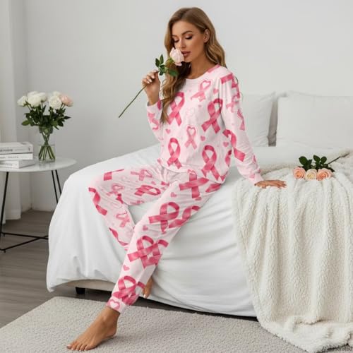 Image of Womens Pajama Sets 2 Piece Pjs Lounge Sets Long Sleeve Sleepwear Crew Neck Pullover Top with Long Pants