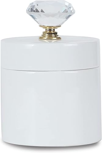 Vista 16 de ONTUBE Organizador de hisopos de algodón de porcelana con tapa de cristal y fácil de limpiar, color blanco (tapa plateada, juego de 1)