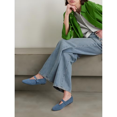 Mary Jane Ballet Flats for Women Buckle Strap Round Toe Suede Wide Width Flats Casual Ballerina Shoes3