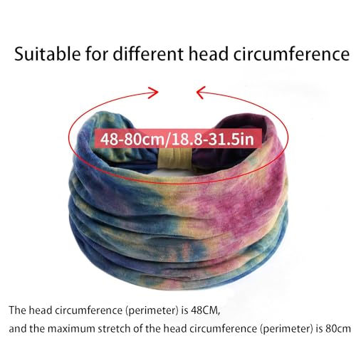Image of DAZZLIQ Chic Tie-Dye Bandanas for Women Soft Wide Headband Workout Hair Band Sweat-Proof Gym Headband Cloth Hairband for Women Hair Scarf Running Yoga Sports (Mix Boho), Multi-Coloured, Microfiber