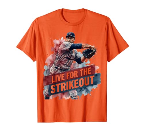Live for the Strikeout Baseball Graphic Design T-Shirt, Men, Orange, X-Large