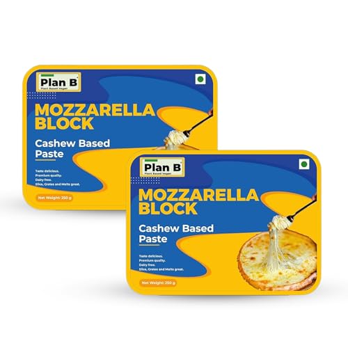 Image of Plan B Plant-Based Mozzarella Cheese Block- Dairy-Free, Lactose-Free - Melts Perfectly - Ideal for Pizza, Pasta & Baking - Made with Cashews | Pack Of 2(250 G Each)