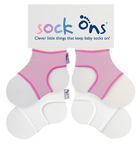 Sock Ons - Baby Sock Holders - 6-12 Months - 2 Pack (1 x White, 1 x Baby Pink) - Amazing Value Pack - Keep Baby