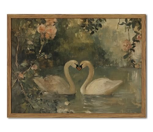 Art mural Cygne vintage encadré, décor rustique romantique 16x24po