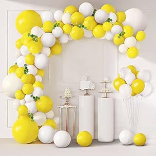 Ousuga 86Pcs Yellow White Balloon Garland Arch kit for Boys Girls Women Birthday Sunshine Lemon Daisy Honeybee Popcorn Theme Baby Shower Christening Bridal Shower Party Backdrop Decoration