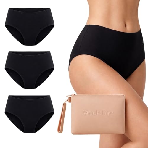 Lot de 3 culottes Menstruelles Flux Abondant- Anti-Fuite sans PFAS, Oeko-Tex, Invisible Sans Coutures - Pochette Silicone offerte (FR/ES, Alpha/lettres, L,...