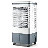 Climatizador Evaporativo Industrial Aire Acondicionado Portátil con Depósito 50L 3 Velocidades Fácil Uso Ruedas Multidireccionales Oscilación Ajustable Robusto Ventilador de Enfriamiento para Oficina