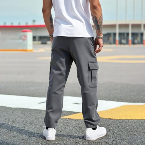 Casual Cargo Pants for Mens Jogging Hiking Work Office Trousers Elastic Waist Drawstring Wide Leg Pants with Pockets3