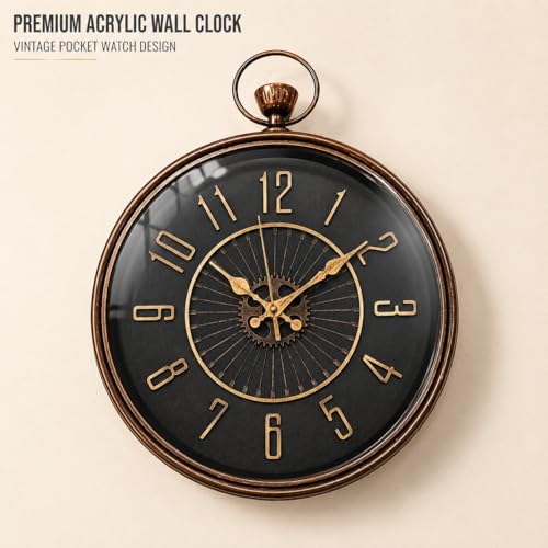 Image of ARMONIA Vintage Industrial Wall Clock 14.9 inches | Premium Acrylic Analog Clock | Dual Tone Antique Finish | Silent Quartz | Modern Home & Office Decor