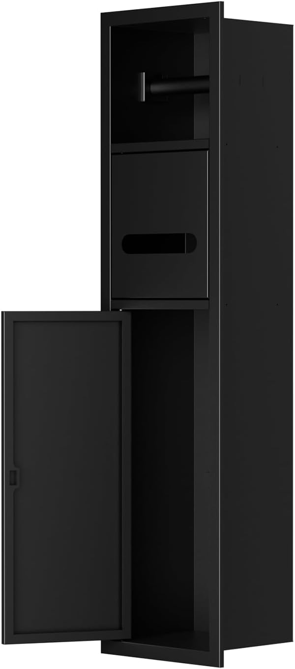 Toilet Paper Holder Stand: Small Bathroom Storage Cabinet,for Organizing Paper Towels and Many Everyday Items,Ideal for Narrow Bathrooms, Kitchens, Living Rooms, etc (Black)