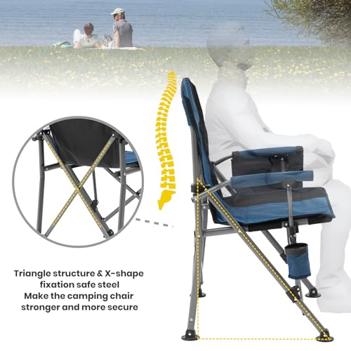 Image of XGEAR Camping Chair with Padded Hard Armrest, Sturdy Folding Camp Chair with Cup Holder, Storage Pockets Carry Bag Included, Support to 400 lbs