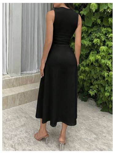 SOLY HUX Women's Square Neck Formal Dress Sleeveless Flowy A Line Ruched Waist Elegant Long Dresses2