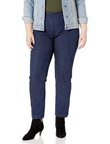 SLIM-SATION womens Plus Size Wide Band Tall Pull-on Straight Leg With Tummy Control pants, Denim, 22 US