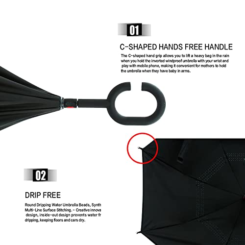Mrtlloa Windproof Inverted Reverse Umbrella With Uv Protection, C-Shaped Handle Double Layer Stick Umbrella For Rain (Black) #TOP5