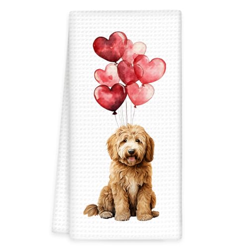 OINDADE Goldendoodle Gifts Dog Kitchen Towels, Valentines Gifts for Goldendoodle Dog Lovers Hand Towels, Balloon Golden Doodle Dish Towel Tea Towels for Kitchen, Dogs Bathroom Decor, 16x24In