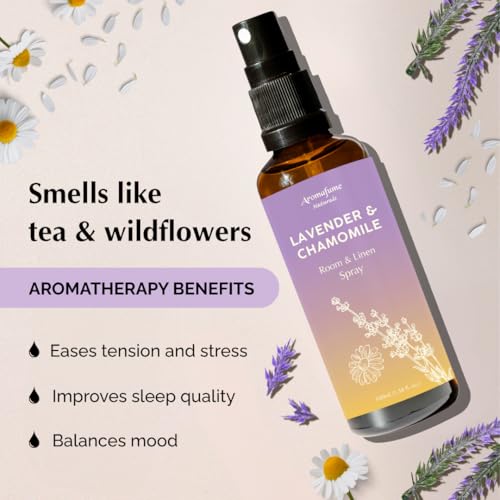 Image of Lavender and Chamomile Room, Linen & Pillow Spray by Aromafume | 100ml /3.38 fl oz | with Pure Lavender Essential Oil | Aromatherapy Spray for Relaxation, Sleep & Stress Relief