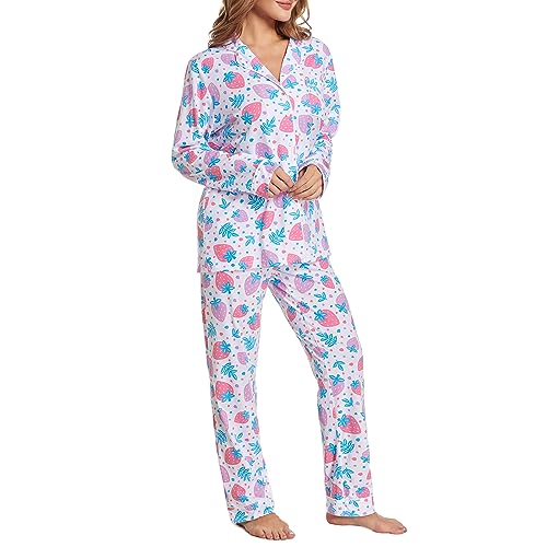Image of Tugege Pajamas Set Long Sleeve Sleepwear Womens Button Down Nightwear Pj Sets