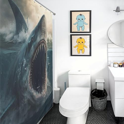 Rideau de douche requin en tissu polyester imperméable 183x183 cm - 3