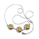 Paketmenge: 1 x Halskette DIYthinker Ölgemälde Fluss Wald Baum Gelb-Blätter Herbst-Landschaft Illustration Muster runde Form Halskette Schmuck mit Kette Dekoration Geschenk