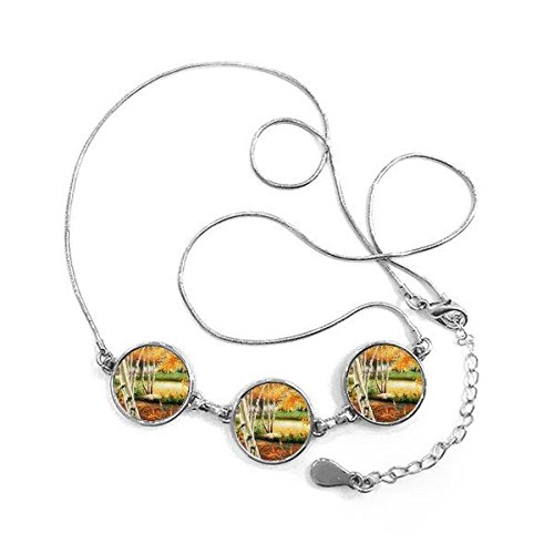 Cadeau décoration collier avec chaîne pendentif rond illustration peinture forêt automne