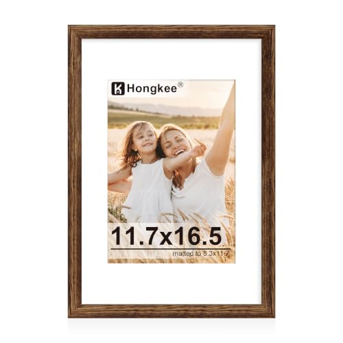 Hongkee 11.7x16.5 Picture Frame with Real Glass Wood Frame (Mat a3), 1 Pack