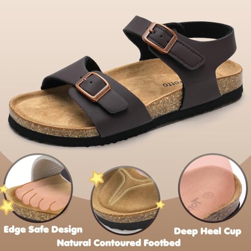 Image of Torotto Toddler Kids Sandals Boys Girls Cork Footbed Sandals with Adjustable Buckle Casual Slides Open Toes Flat