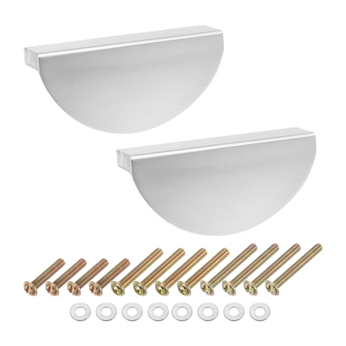 QUARKZMAN 6Pcs Poignées De Tiroir, 2.52" Espacement Des Trous Alliage D'Aluminium Demi-Lune Pour Armoire De Cuisine Commode Meuble, Argent