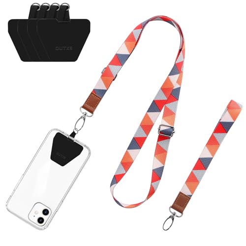 OUTXE Phone Lanyard - 4× Pads, 1× Adjustable Neck Strap, 1× Wrist Strap, Nylon Phone Lanyard Compatible with All Smartphone
