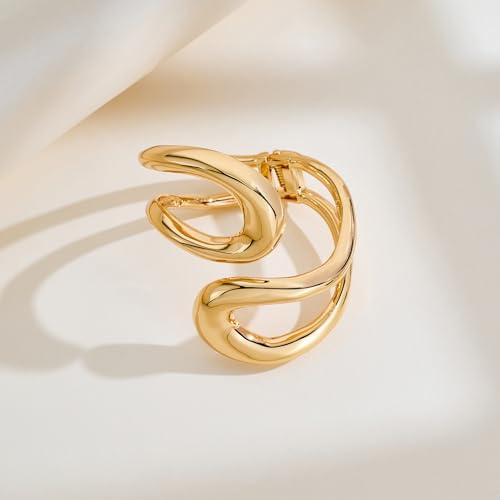 WOWORAMA Wide Chunky Cuff Bracelet for Women Gold Silver Waterdrop Bangle Bracelets Heavy Double Layer Hinged Open Cuff Bracelets Statement Jewelry4