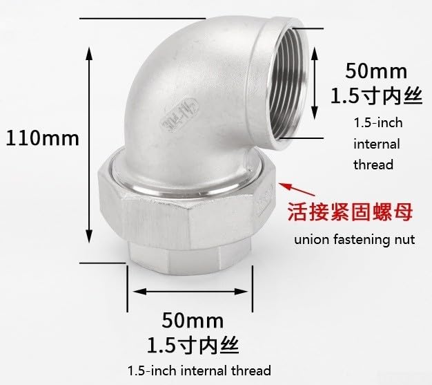 Codo de acero inoxidable 304 industrial con dobles roscas para tuberías G 5
