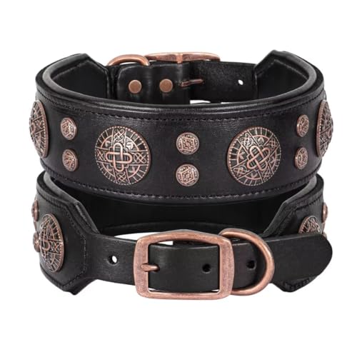 Didog Collar de perro de cuero genuino ancho, suave y resistente de 5 cm de ancho, collar de perro duradero de lujo para perros medianos y grandes, negro, XL