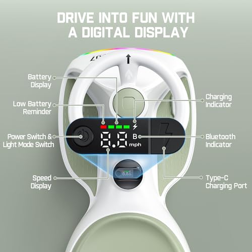 FanttikRide 12V N7 Ultra Electric Wiggle Car with Pedal, Kids Car, MagicMute Motor Swing Car, 2 Speeds, 9 Color Modes, Digital Display, Bluetooth, for Ages 3 and Up, 150 Lbs, Morandi Green