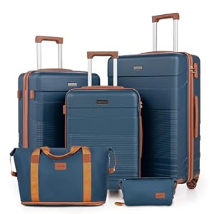 Cobens Gepäcksets 5-teilig mit Spinner-Rädern, leichtes Hartschalen-Koffer-Set mit Schloss für Männer und Frauen, Handgepäck-Reiseset mit strapazierfähigem ABS-Hartschalenkoffer, Marineblau, 5 Piece Sets (20